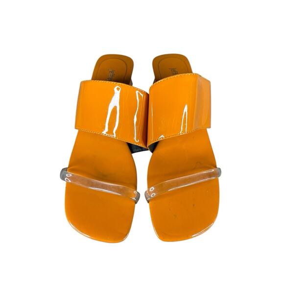 Jeffrey Campbell Clear Strap Orange Patent Leather Mules Sandals Heels 7 - Picture 10 of 10
